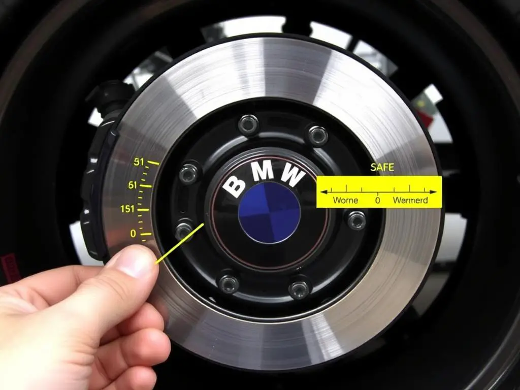 BMW brake pad thickness visual inspection