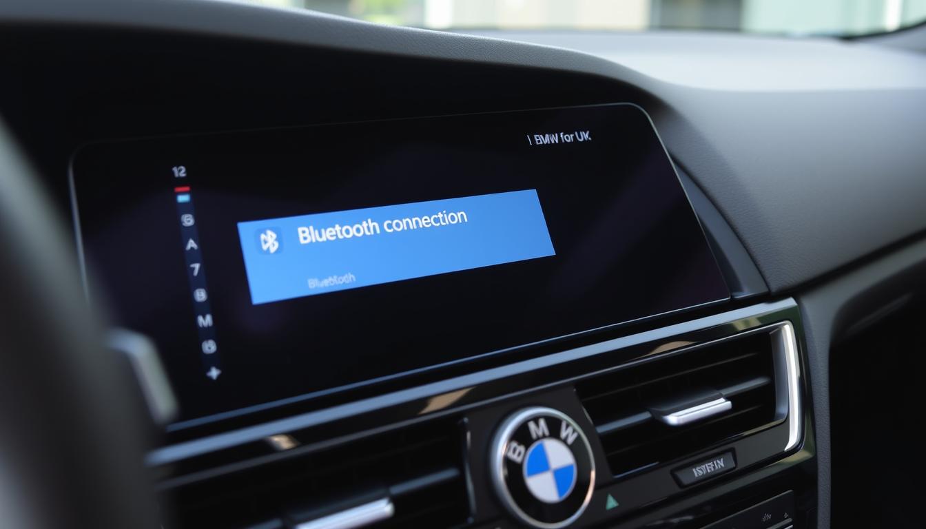BMW dashboard showing Bluetooth connection screen with error message
