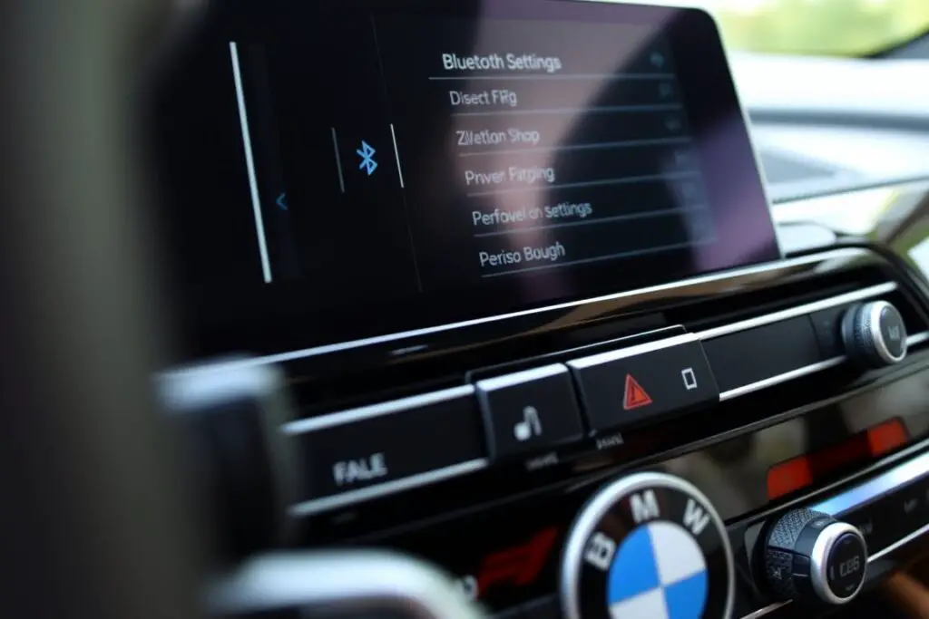BMW iDrive controller with Bluetooth menu displayed