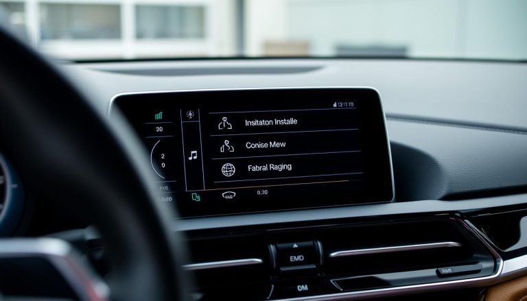 BMW iDrive system dashboard showing the main menu screen