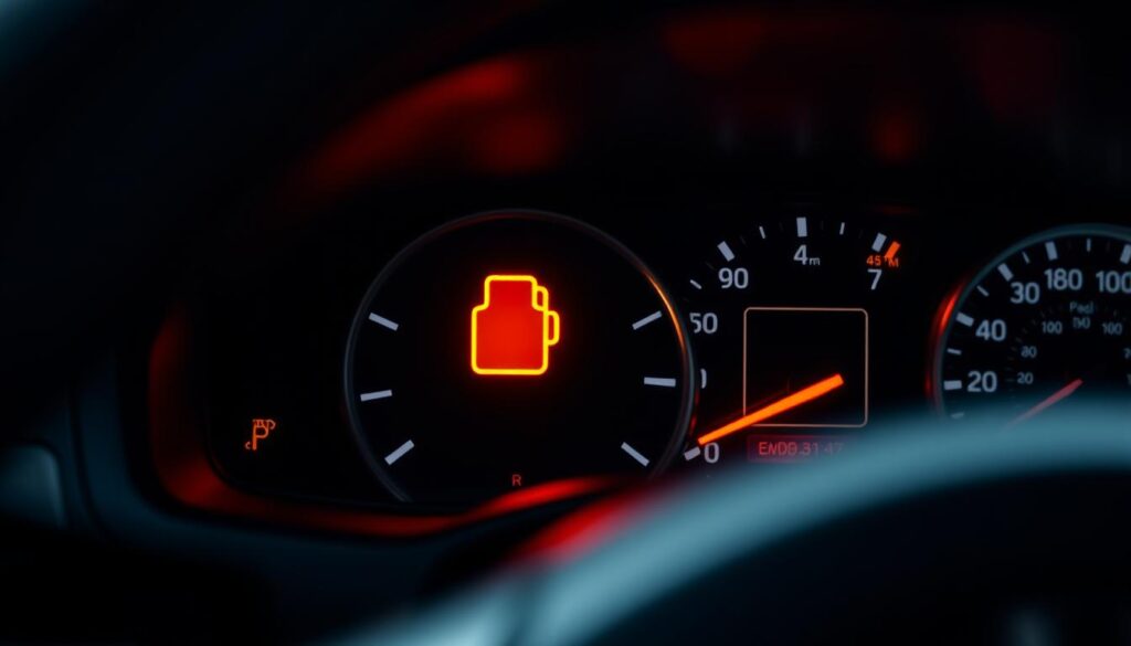 Car dashboard showing check engine light illuminated due to carbon fouled spark plugs Car dashboard showing check engine light illuminated due to carbon fouled spark plugs