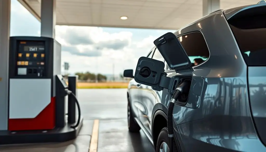 Dodge Durango at gas station with fuel door open Dodge Durango at gas station with fuel door open