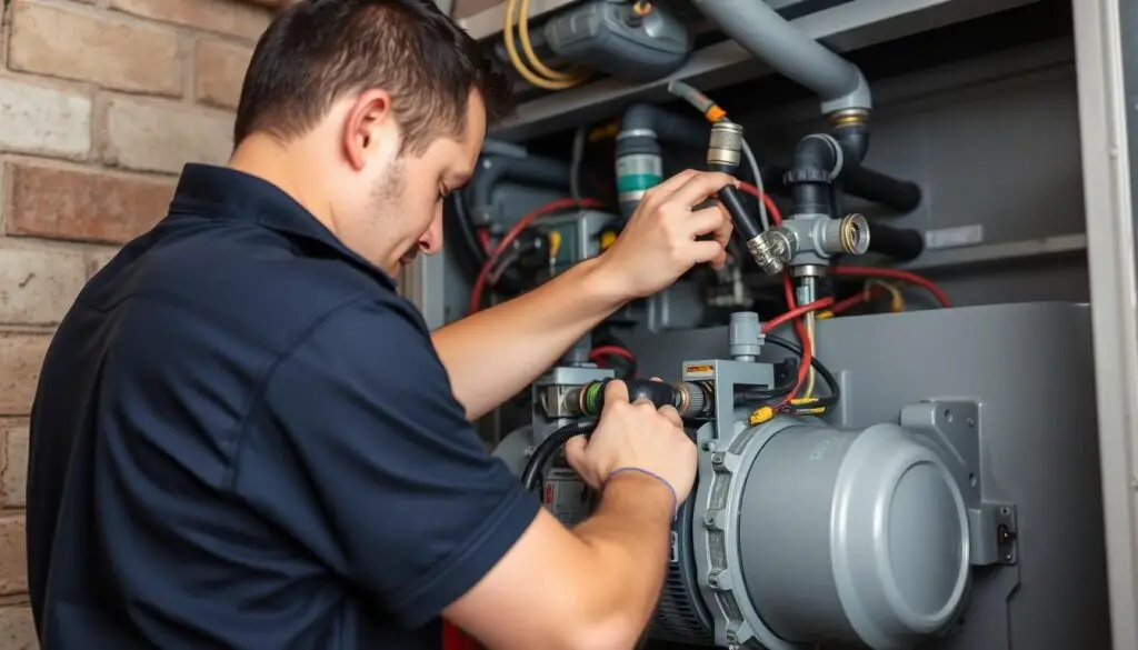 Technician repairing AC system with low high side pressure Technician repairing AC system with low high side pressure