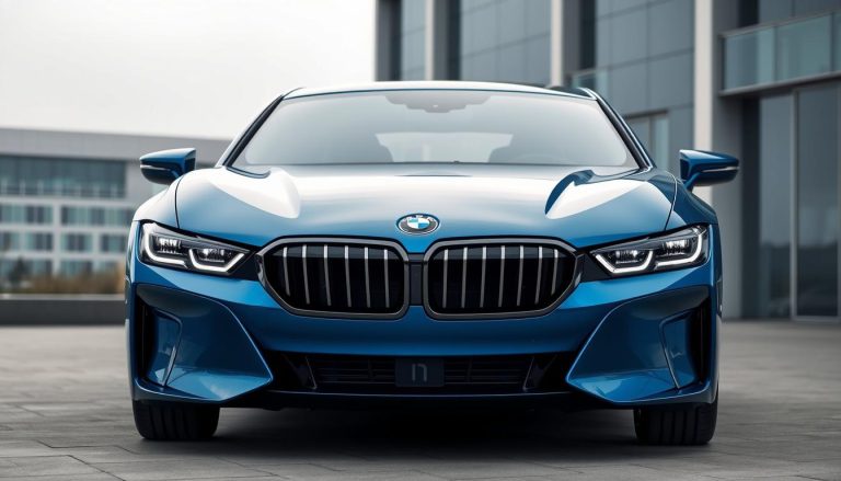 2024 BMW i7 Electric sedan front three-quarter view showing the distinctive kidney grille and sleek profile