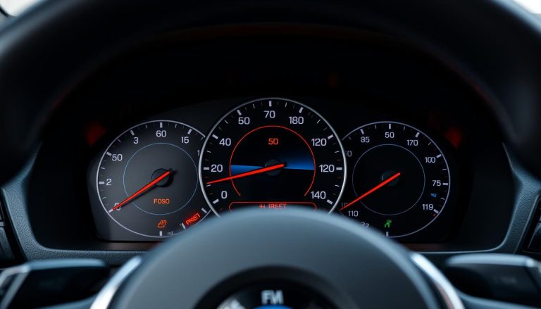 BMW dashboard with warning lights indicating computer reset needed