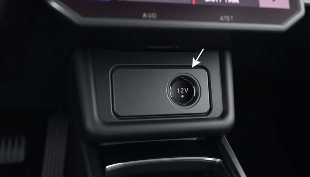 Location of cigarette lighter in Tesla Model Y center console