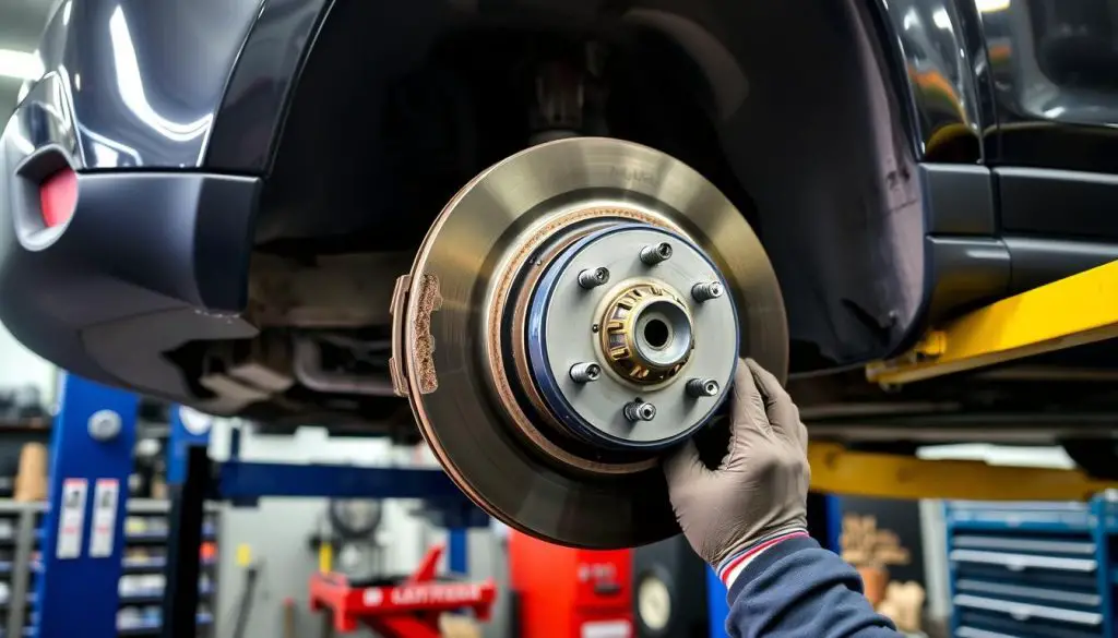 2012 Jeep Compass with visible brake problems being inspected