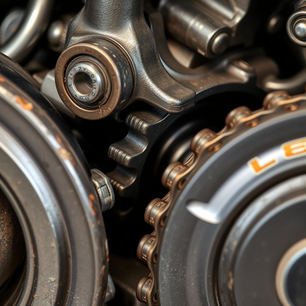 BMW N20 engine with visible timing chain components showing wear BMW N20 engine with visible timing chain components showing wear
