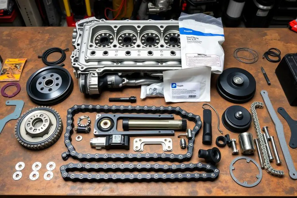 BMW N20 timing chain kit with all components laid out BMW N20 timing chain kit with all components laid out