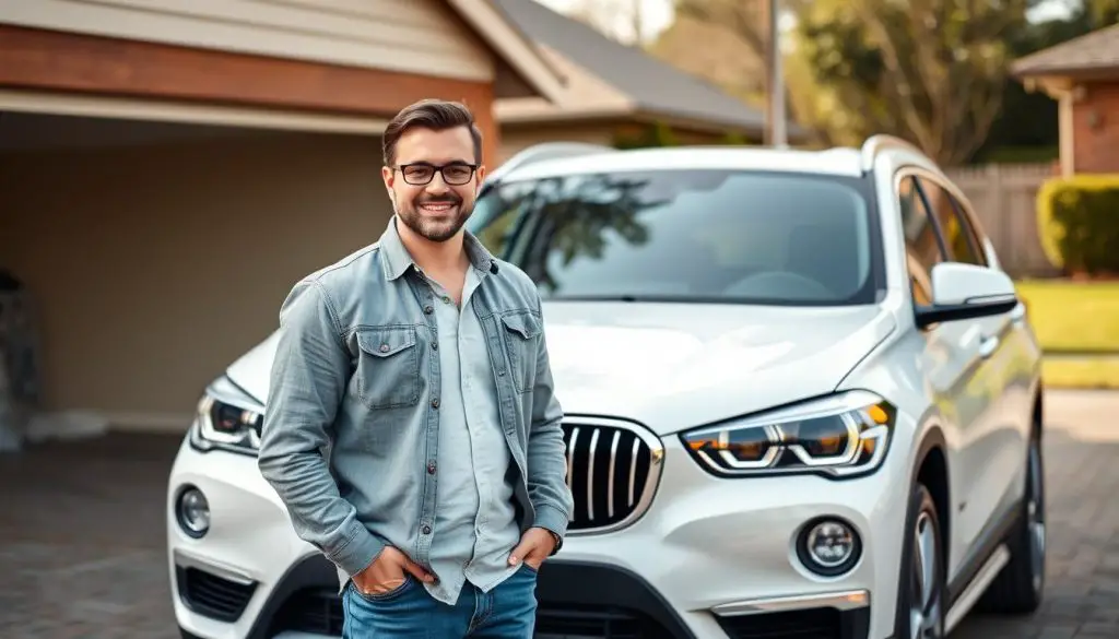 BMW X1 owner standing next to their vehicle - BMW X1 Years to Avoid BMW X1 owner standing next to their vehicle - BMW X1 Years to Avoid