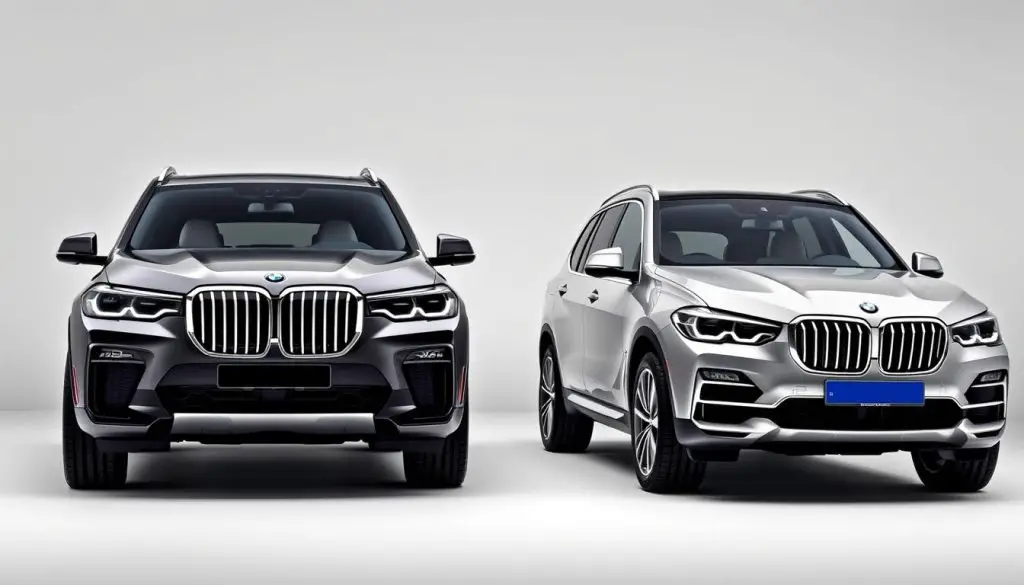 BMW X7 and X5 side by side comparison showing size difference