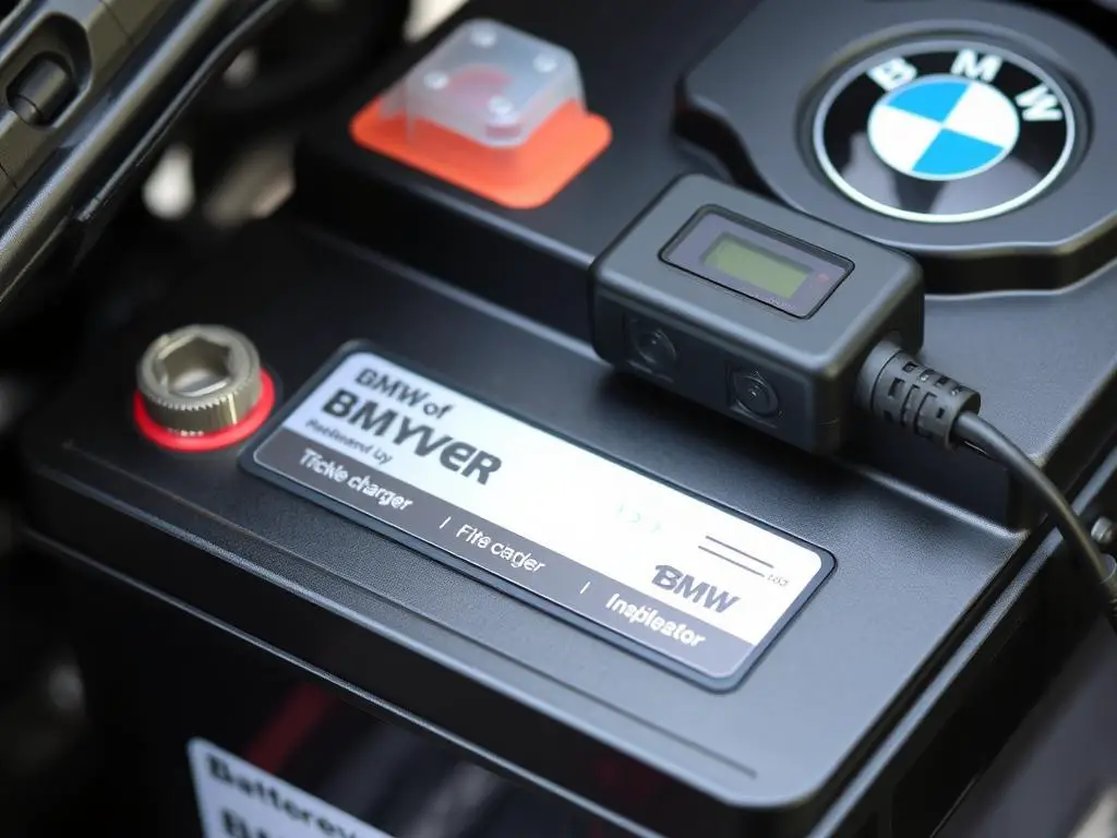 BMW battery with a trickle charger/maintainer connected BMW battery with a trickle charger/maintainer connected