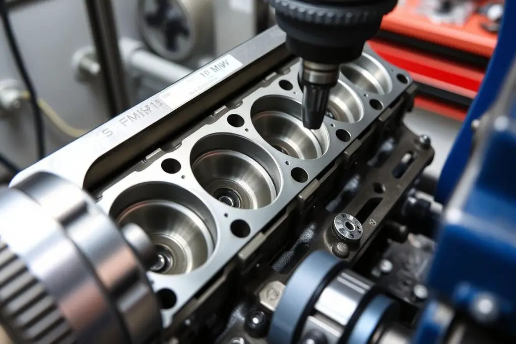 BMW cylinder head being machined during head gasket replacement BMW cylinder head being machined during head gasket replacement