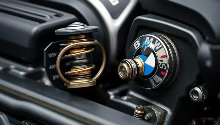 BMW engine thermostat showing its location and components