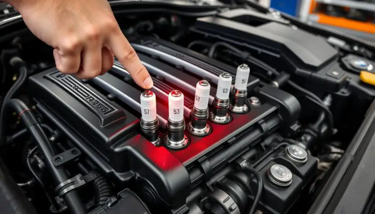 BMW engine with spark plugs highlighted showing the BMW spark plug replacement cost considerations