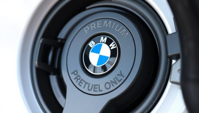 BMW fuel cap showing premium fuel requirement label