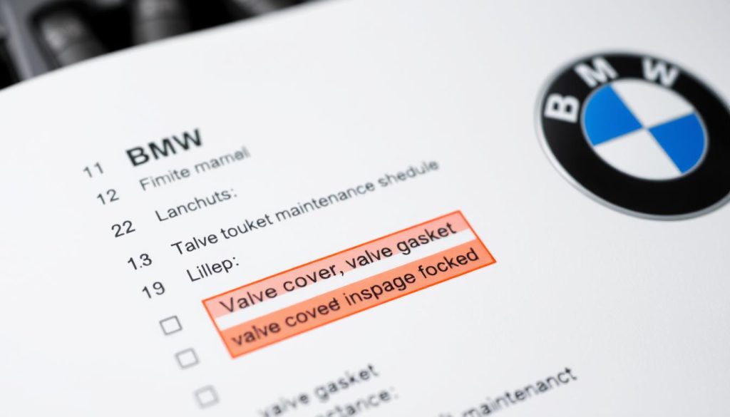 BMW maintenance schedule highlighting valve cover inspection