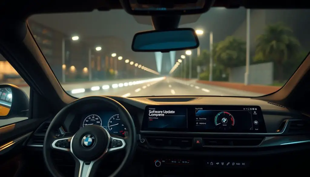 BMW with updated software showing new features on dashboard BMW with updated software showing new features on dashboard