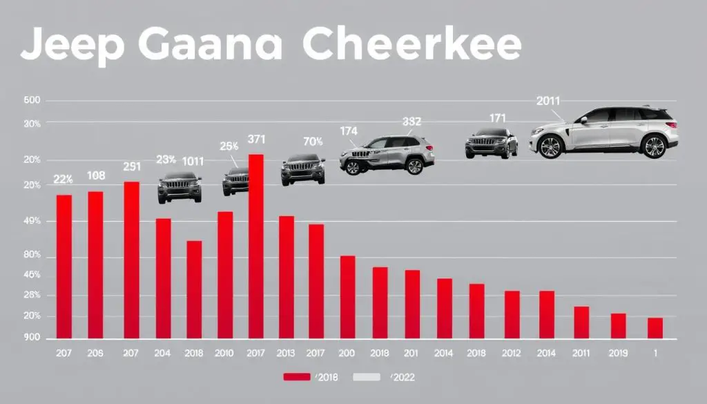 Chart showing Jeep Grand Cherokee years to avoid with 2011 and 2014 highlighted as the worst years Chart showing Jeep Grand Cherokee years to avoid with 2011 and 2014 highlighted as the worst years