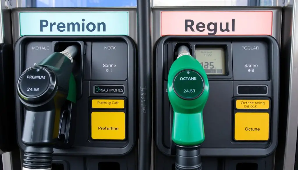 Comparison of premium and regular gas pumps at a gas station Comparison of premium and regular gas pumps at a gas station