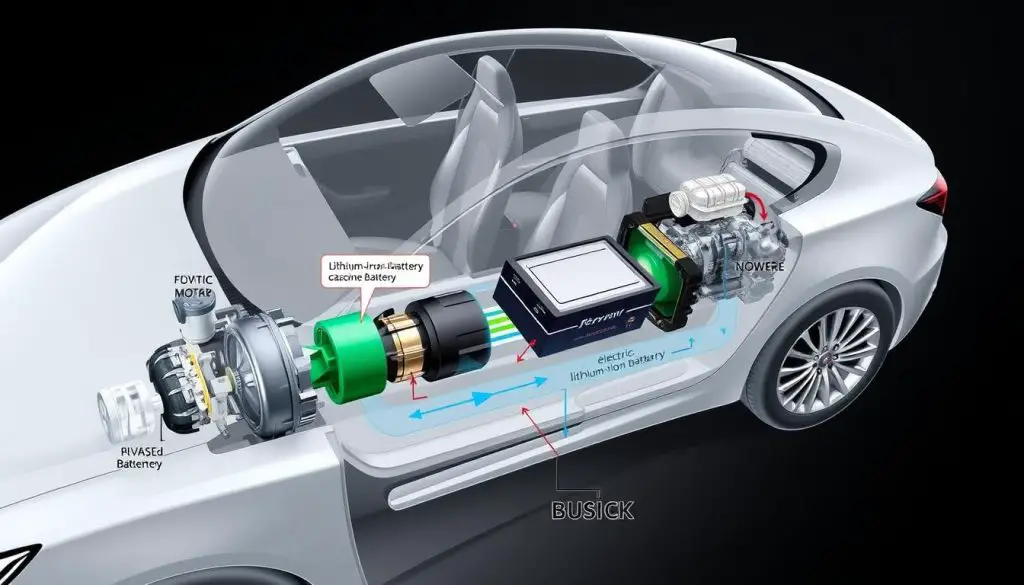 Detailed diagram of Buick's eAssist hybrid system showing components and operation Detailed diagram of Buick's eAssist hybrid system showing components and operation