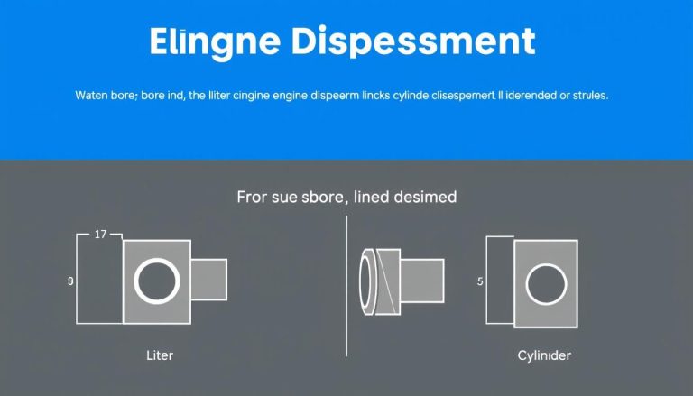 Engine displacement diagram showing liters and cubic inches measurement concepts