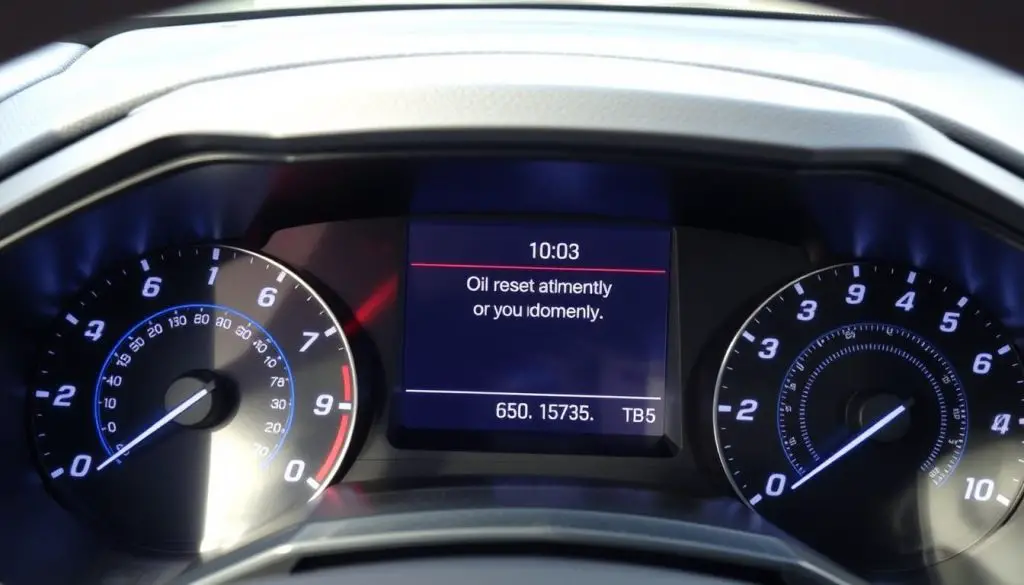 Ford Fusion dashboard showing error message during oil reset attempt Ford Fusion dashboard showing error message during oil reset attempt