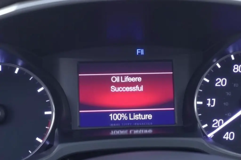 Ford Fusion instrument cluster showing successful oil life reset to 100% Ford Fusion instrument cluster showing successful oil life reset to 100%