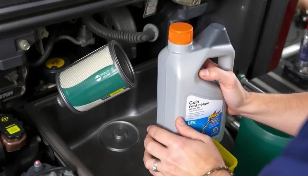 Ford Fusion oil change and maintenance being performed Ford Fusion oil change and maintenance being performed