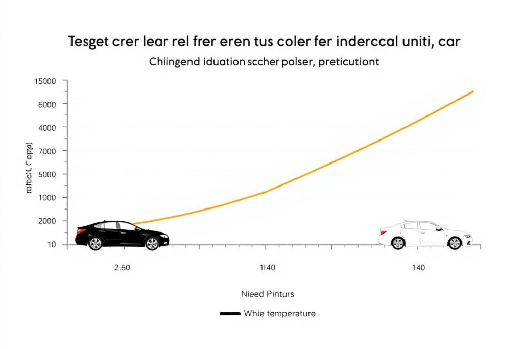 Graph showing temperature rise over time in black versus white cars Graph showing temperature rise over time in black versus white cars