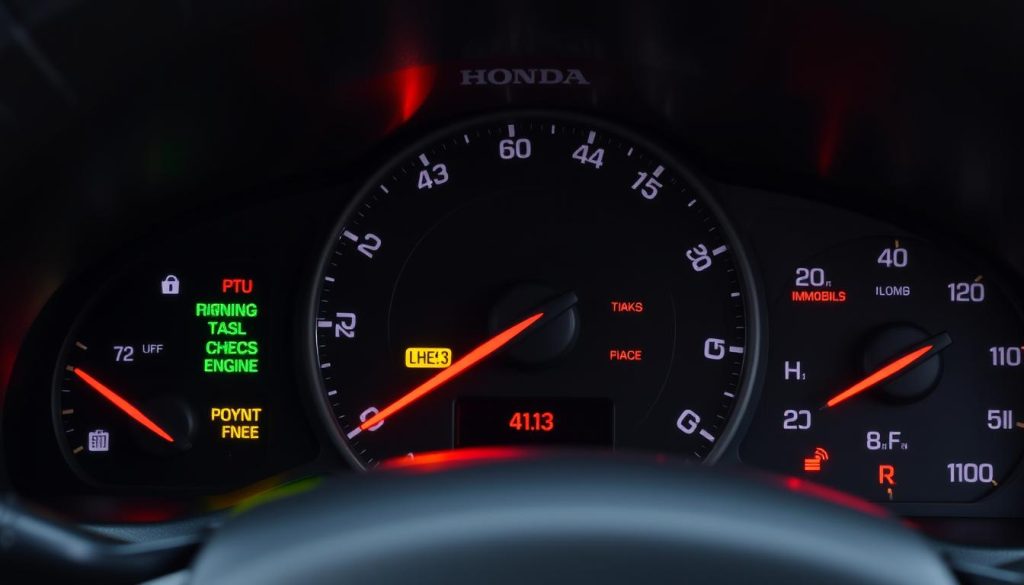 Honda dashboard with multiple warning lights illuminated Honda dashboard with multiple warning lights illuminated