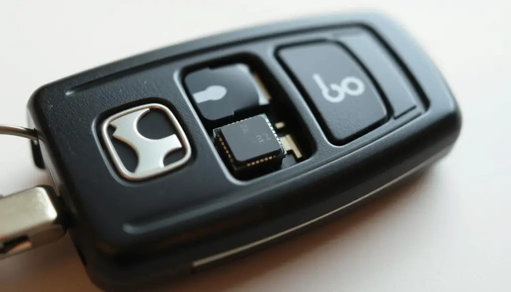 Honda key with visible immobilizer chip exposed Honda key with visible immobilizer chip exposed