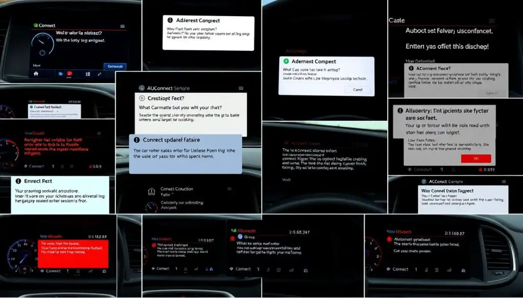 Multiple Uconnect screens showing different common error messages Multiple Uconnect screens showing different common error messages