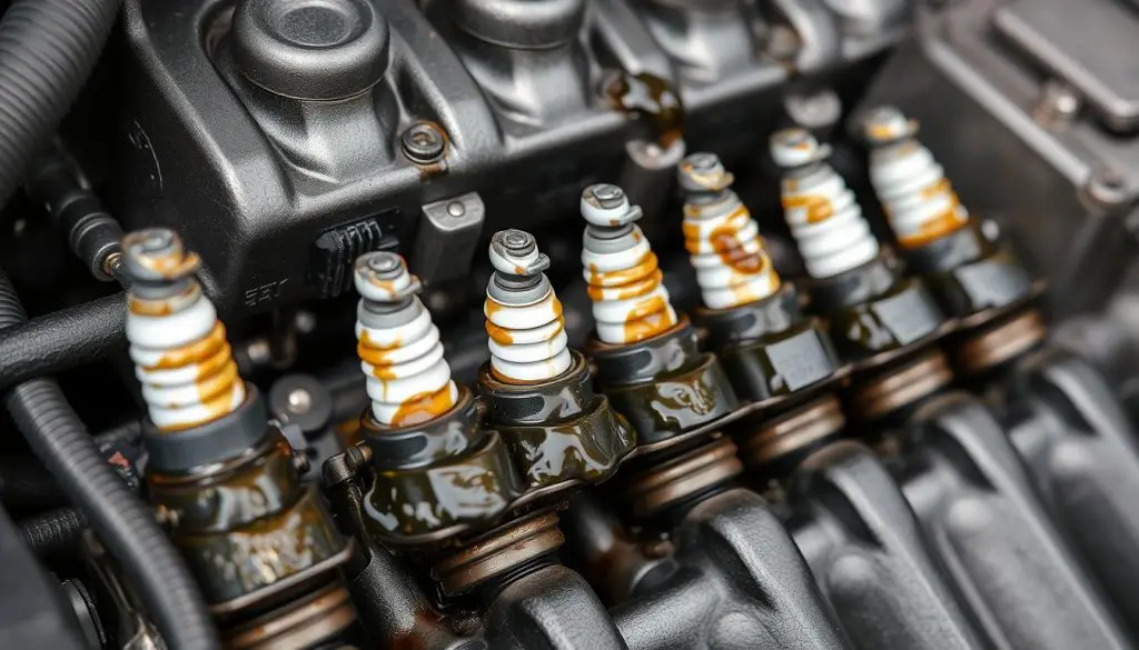 Oil-soaked ignition coils and spark plugs from valve cover gasket leak Oil-soaked ignition coils and spark plugs from valve cover gasket leak