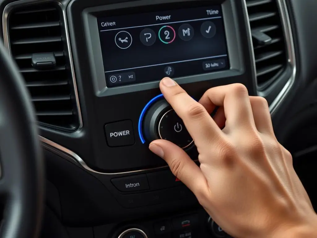 Person performing a soft reset on Uconnect system Person performing a soft reset on Uconnect system