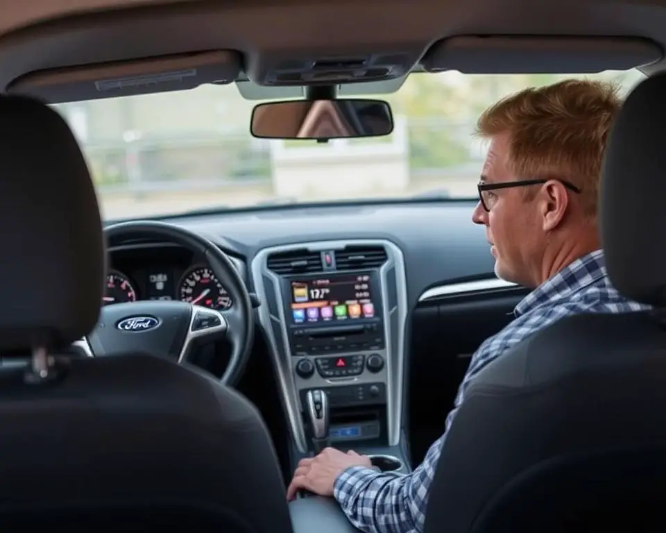Person troubleshooting Ford Fusion oil reset procedure Person troubleshooting Ford Fusion oil reset procedure