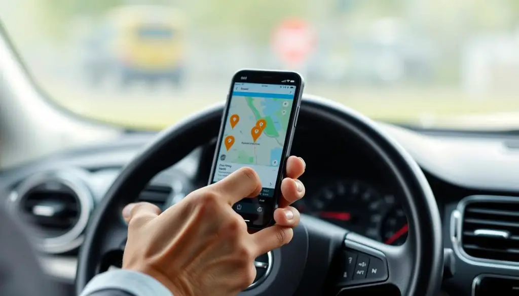 Person using smartphone app to locate ethanol-free premium gas stations Person using smartphone app to locate ethanol-free premium gas stations