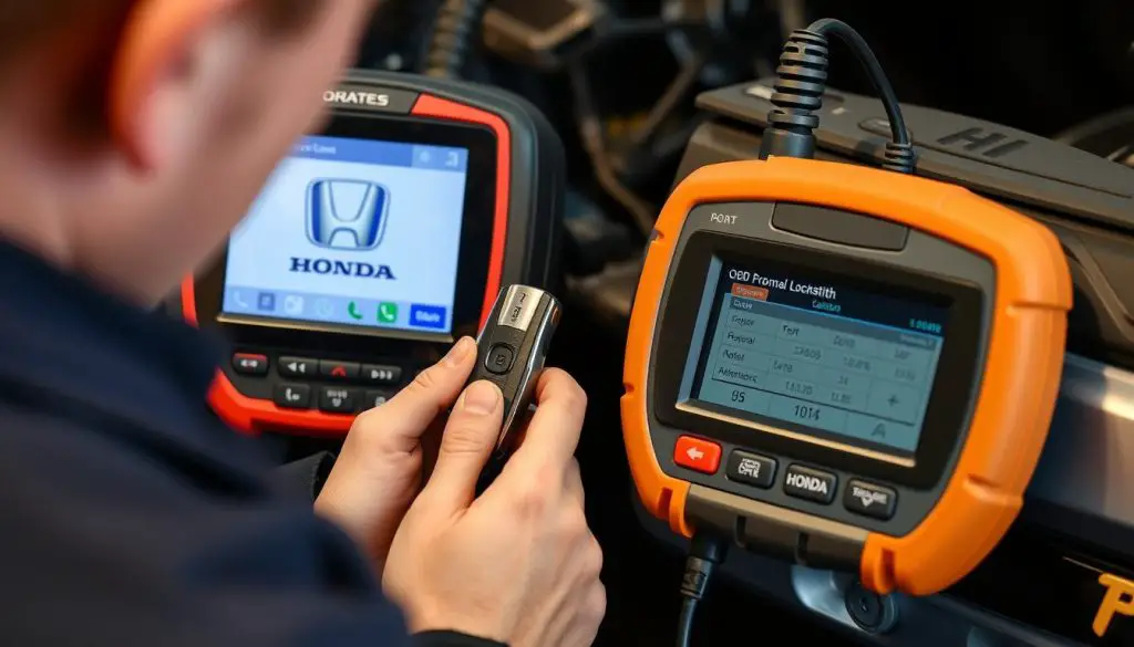 Professional locksmith programming a Honda key Professional locksmith programming a Honda key