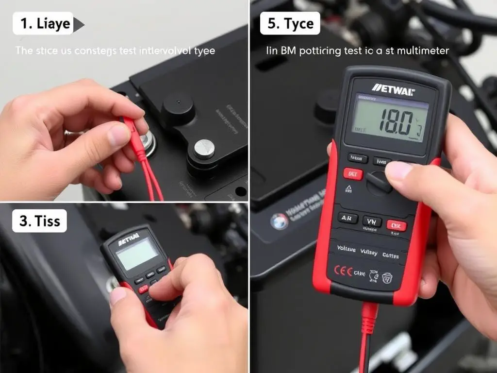 Step-by-step process of testing BMW battery voltage with a multimeter Step-by-step process of testing BMW battery voltage with a multimeter