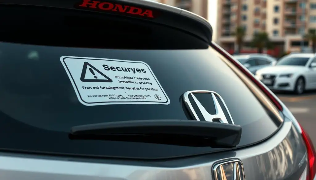 Vehicle with security warning sticker indicating immobilizer protection Vehicle with security warning sticker indicating immobilizer protection