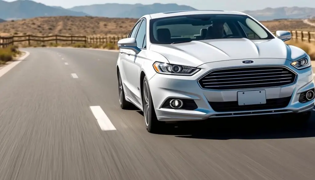 Well-maintained Ford Fusion on the road demonstrating proper care Well-maintained Ford Fusion on the road demonstrating proper care