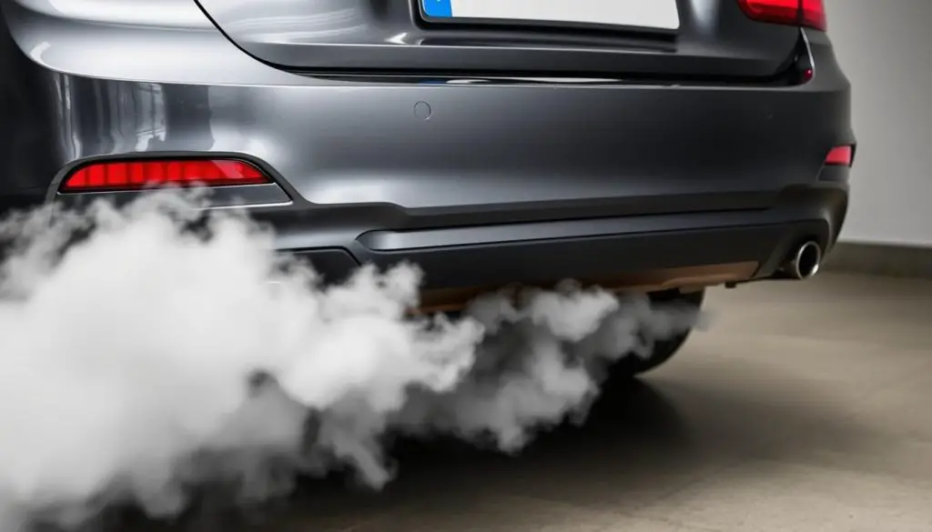 White exhaust smoke from BMW tailpipe indicating head gasket failure White exhaust smoke from BMW tailpipe indicating head gasket failure