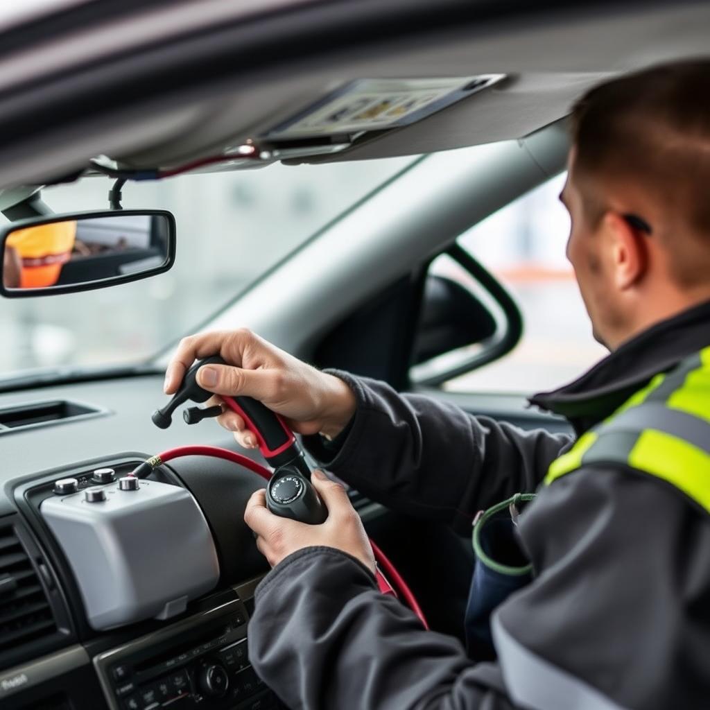 AC specialist servicing car air conditioning system AC specialist servicing car air conditioning system