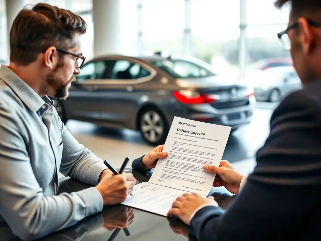 BMW customer enrolling in Ultimate Care+ program at dealership