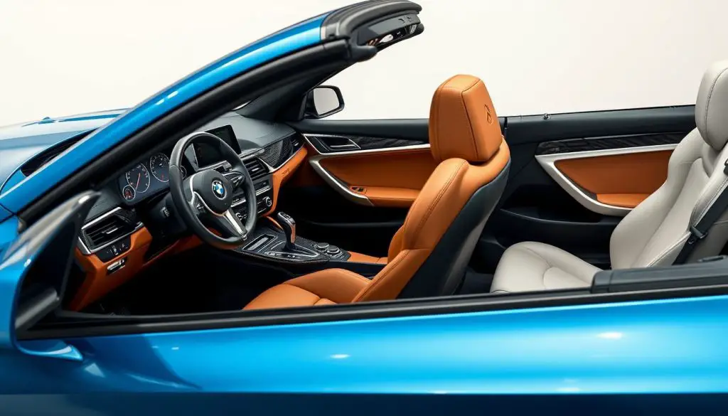 BMW interior options that pair well with Metallic Blue exterior, showing leather colors and trim options