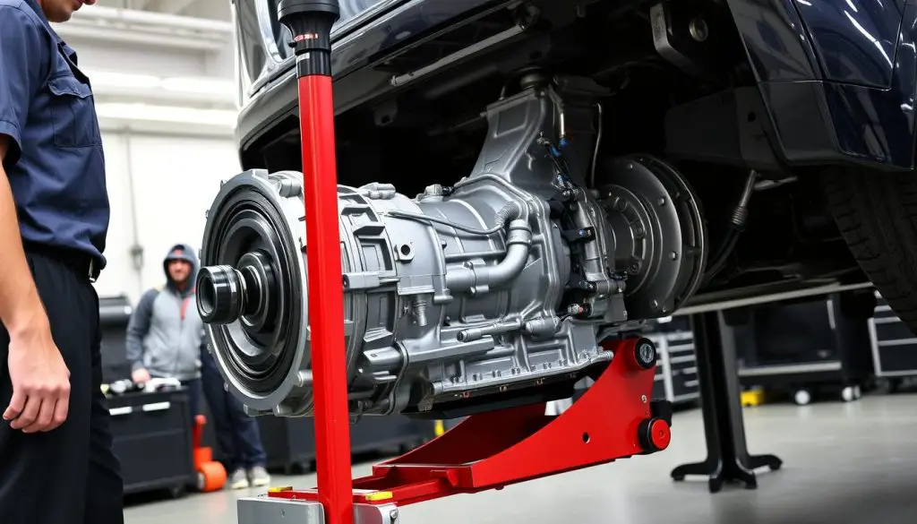 BMW transmission being installed in a vehicle BMW transmission being installed in a vehicle