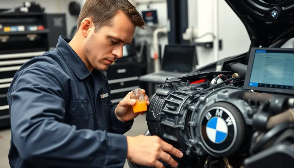 BMW transmission maintenance being performed BMW transmission maintenance being performed