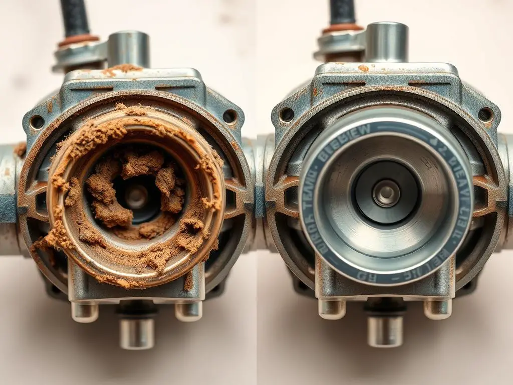Before and after comparison of a cleaned small engine carburetor Before and after comparison of a cleaned small engine carburetor