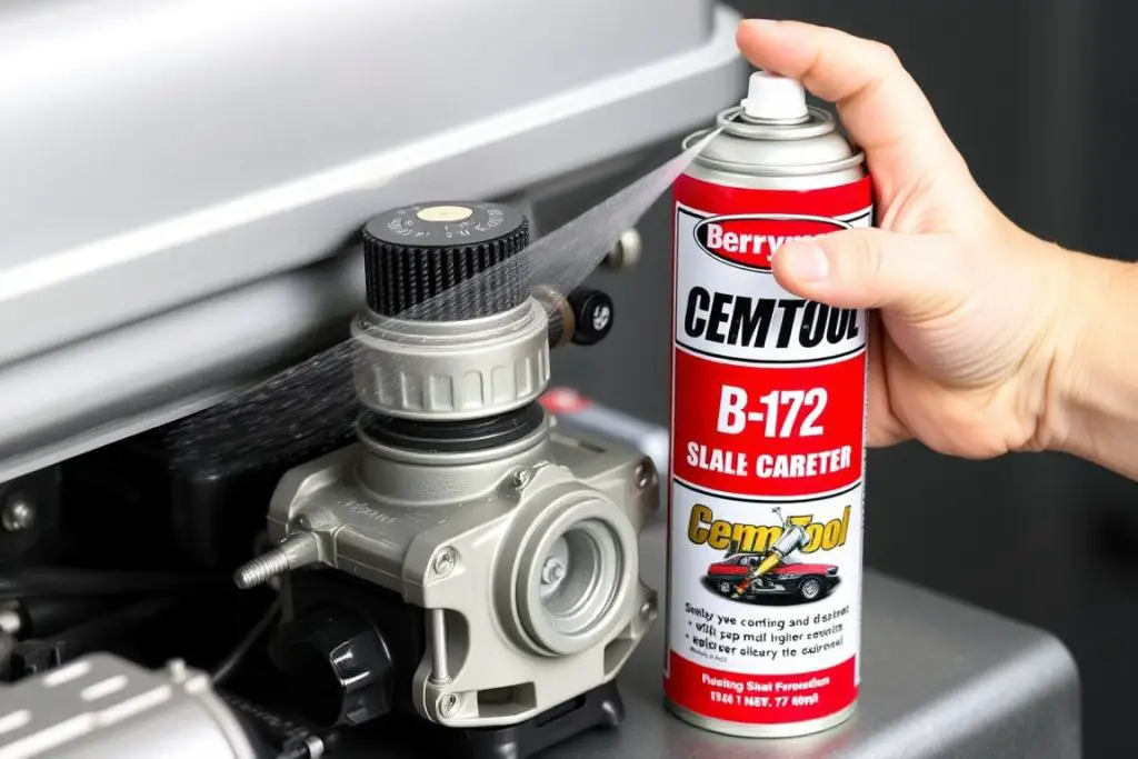Berryman B-12 Chemtool Carburetor Cleaner being applied to a small engine carburetor Berryman B-12 Chemtool Carburetor Cleaner being applied to a small engine carburetor