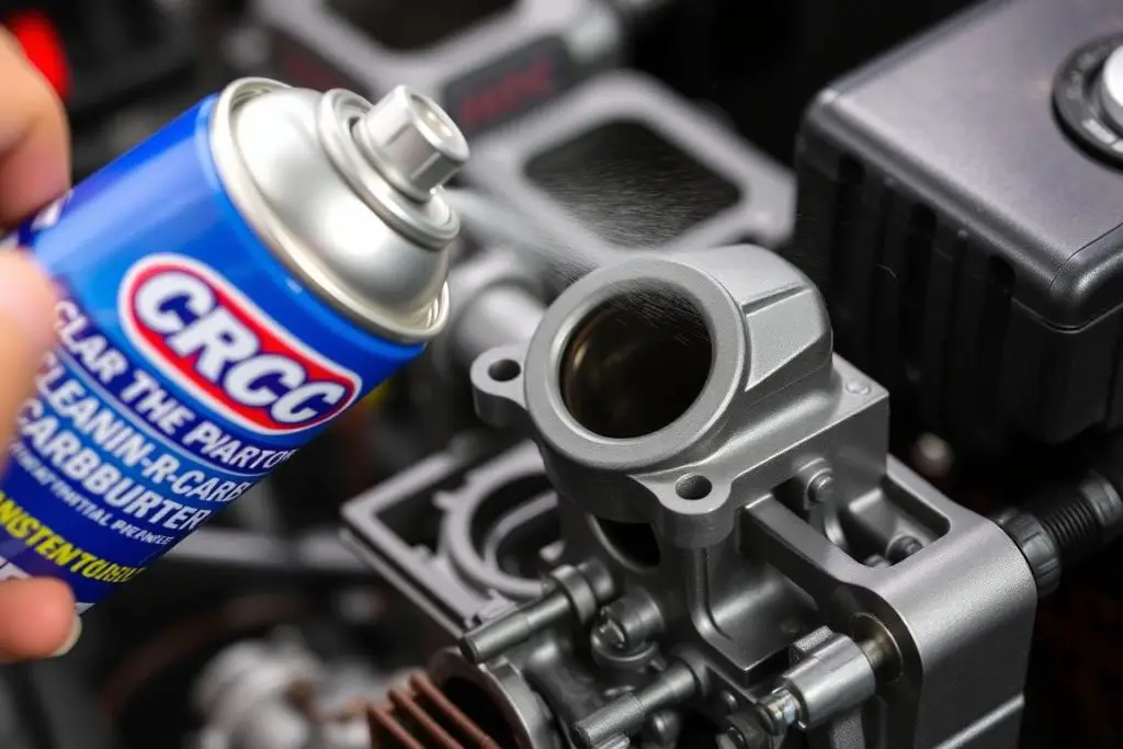 CRC Clean-R-Carb Carburetor Cleaner being used on a small engine carburetor CRC Clean-R-Carb Carburetor Cleaner being used on a small engine carburetor